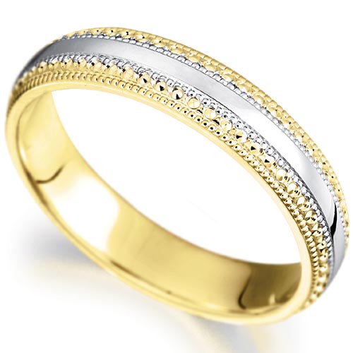 PH Rings 4mm Millgrain Effect Wedding Band In 9 Carat Yellow and White Gold