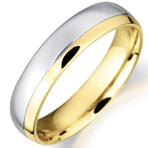 PH Rings 5mm Court Wedding Band In 18 Ct Yellow and White Gold