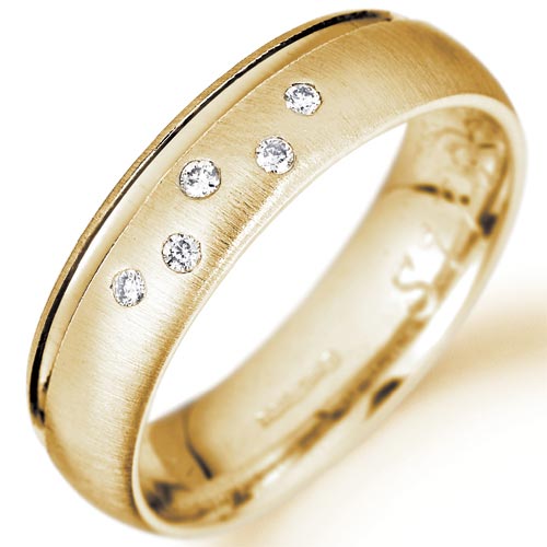 PH Rings 5mm Diamond Set Court Wedding Band In 18 Carat Yellow Gold
