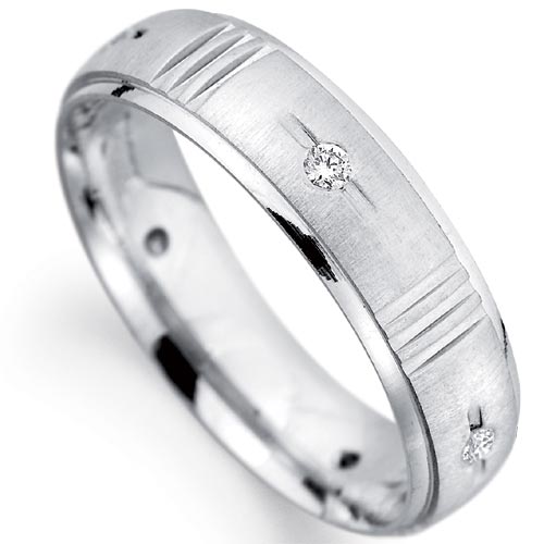 PH Rings 5mm Diamond Set Dimpled Matt Effect Wedding Band In 18 Carat White Gold