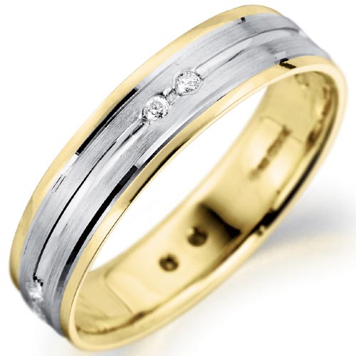 PH Rings 5mm Diamond Set Groove Wedding Band In 18 Carat Yellow and White Gold
