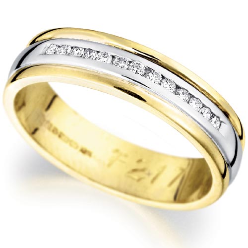 5mm Diamond Set Wedding Band In 18 Carat Yellow and White Gold