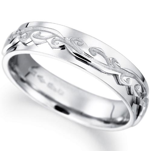 PH Rings 5mm Engraved Cut Out Wedding Band In 18 Carat White Gold