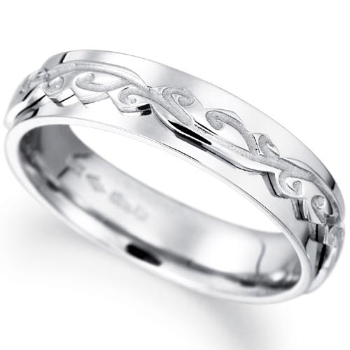 PH Rings 5mm Engraved Cut Out Wedding Band In 18 Carat White Gold
