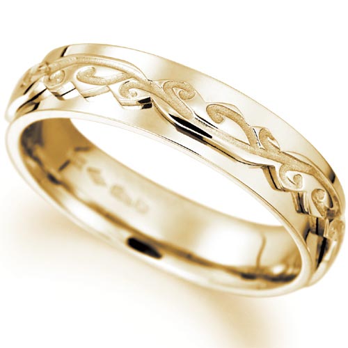 PH Rings 5mm Engraved Cut Out Wedding Band In 18 Carat Yellow Gold