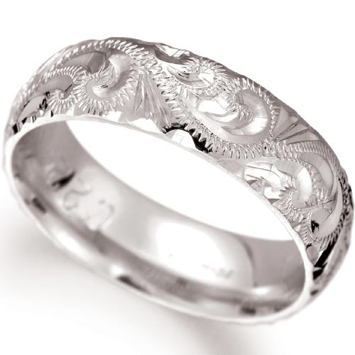 5mm Engraved Fleur Design Wedding Band In 9 Carat Yellow Gold