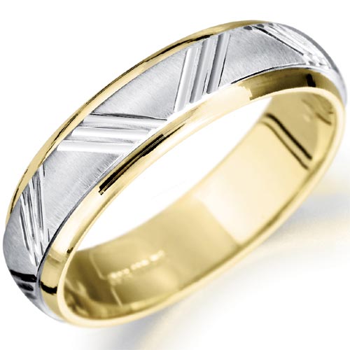 PH Rings 5mm Grooved Wedding Band In 9 Carat Yellow and White Gold