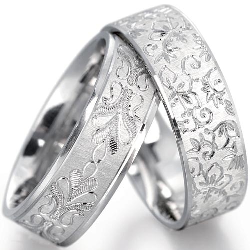 PH Rings 5mm Leaf Design Wedding Band In 9 Carat White Gold