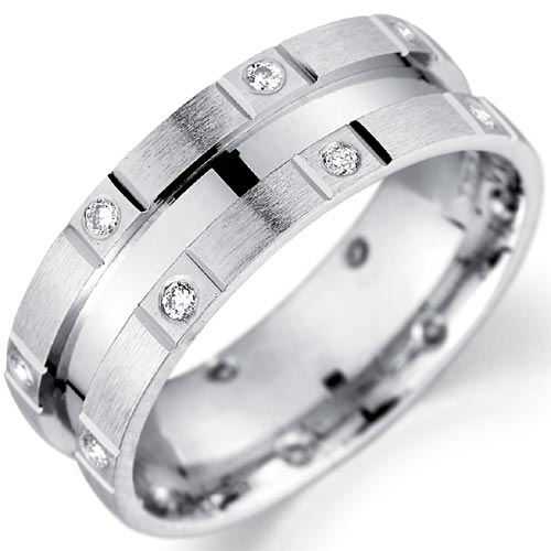 PH Rings 6mm Diamond Set Matt and Polished Finish Wedding Band In 18 Carat White Gold