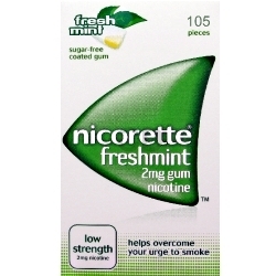 Pharmacy Nicorette Freshmint Chewing Gum 2mg. 105 Pieces.