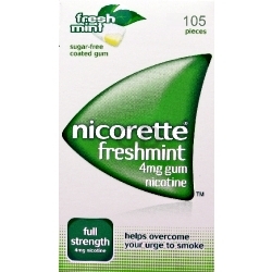 Pharmacy Nicorette Freshmint Chewing Gum 4mg. 105 Pieces.
