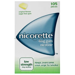 Pharmacy Nicorette Original Chewing Gum 2mg. 105 Pieces.