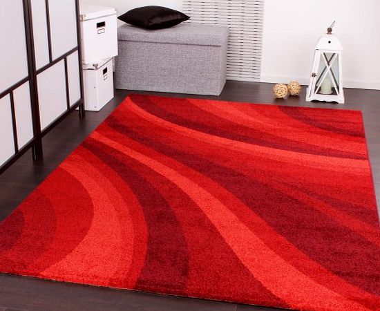 PHC Designer Rug Modern Carpets for living room and more with Waves Design in Red, Size:200x290 cm