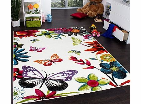 Kids Rug - Butterfly - Multicoloured Cream, Size:120x170 cm