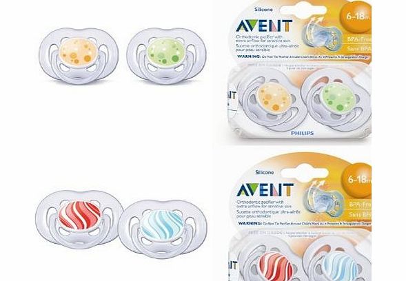 AVENT SCF180/24 BPA-Free Contemporary Freeflow Soothers (6-18 Months) 2 Pack