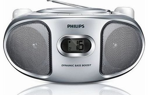 Philips AZ105S/05 Portable CD Player with FM Tuner and Line-In for MP3 Playback - White & Silver
