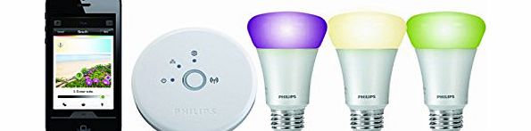 Philips hue Personal Wireless Lighting Starter Kit (3 x A19 E27 LED Light Bulbs, 1 Bridge)