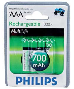 Philips MultiLife AAA 700mAh Rechargeable Batteries-4 Pack