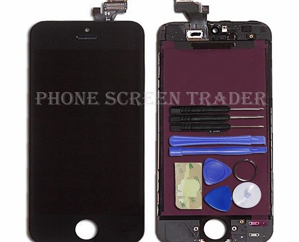 Phonescreentrader Black iPhone 5 LCD Display and Touch Screen digitizer Repair Part Replacement with tools and adhesive
