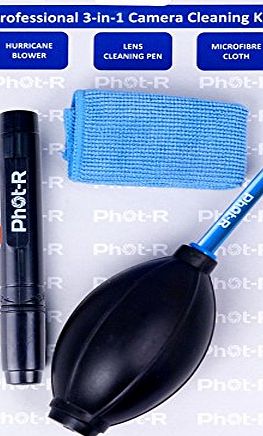 Phot-R Professional Camera Lens Cleaning Kit: Lens Pen + Hurricane Blower + Microfibre Cloth for Canon Nikon Sigma Pentax Minolta Olympus Sony Tokina
