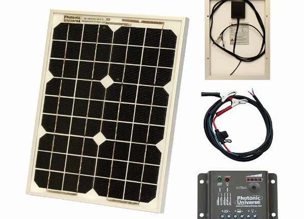 Photonic Universe 10W 12V Photonic Universe solar power kit with 5A charge controller and battery cables for a motorhome, caravan, camper, boat or any 12V system (10 watt)