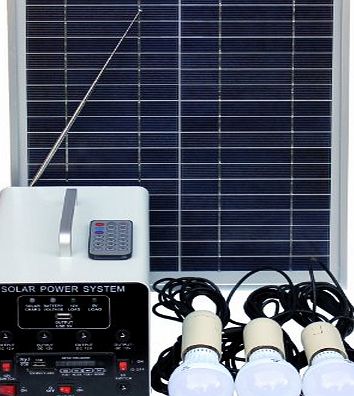 Photonic Universe 15W Off-Grid Solar Lighting System with 3 LED Lights, FM Radio and MP3 Player - Complete Solar Lighting Kit with Solar Panel, Battery and Cables