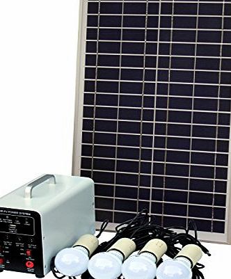Photonic Universe 25W Off-Grid Solar Lighting System with 4 x 5W LED Lights, Solar Panel, Battery and Cables - Complete Solar Lighting Kit for a Shed, Garage, Outhouse, Stables, Barn, Vehicle or Boat
