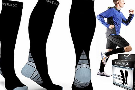 Physix Gear Sport Compression Socks for Men amp; Women, BEST Graduated Athletic Fit for Running, Nurses, Shin Splints, Flight Travel, amp; Maternity Pregnancy. Boost Stamina, Circulation, amp; Recovery - Includes FR