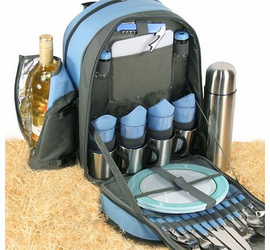 Picnics4fun Picnic Backpack Set for 4, Flask Mugs