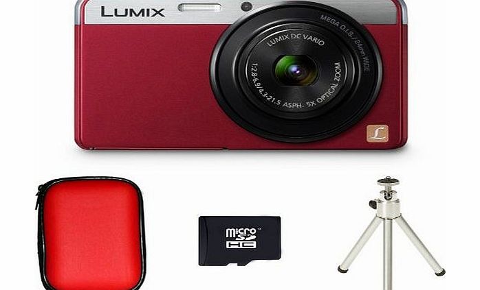 Picsio Panasonic DMC-XS3 Digital Camera - Red   Case   8GB MicroSD Card   Tripod (14.1MP, 5x Optical Zoom) 2.7 inc LCD