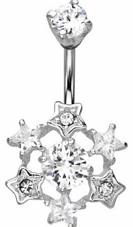 Snowflake / Stars Sterling Silver Belly Bar - Pierced & Modified Body Jewellery