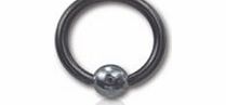 PiercedOff Black Titanium Eyebrow Tragus Lip Ear Ring BCR with Hematite ball - 16GA (1.2mm)