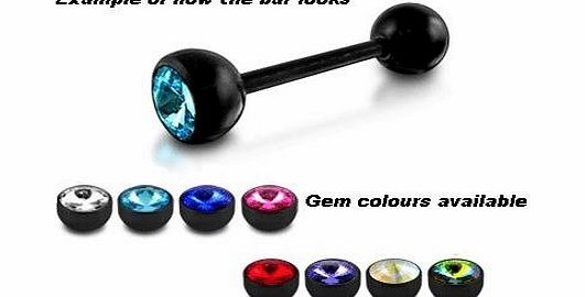 Piercing Boutique Black Bioflex Tongue Bar with Coloured Gem 1.6mm Thick (14 gauge) x 16mm Bar Length One Piece Red