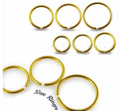 Piercing Boutique Gold Anodised Ear, Eyebrow, Nose Stud Hoop Ring 1mm (18g) x 6mm Diameter One Piece