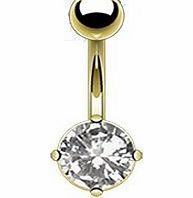 Piercing Boutique Gold Plated Belly Bar With Clear CZ Circle Gem 1.6mm(14 gauge) x 10mm Length (see other listings for more shapes)