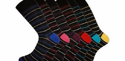 Pierre Calvini 6 Pairs - Mens Pierre Calvini Multi Stripe Luxury Cotton Rich Socks