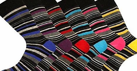 Pierre Calvini 6 Pk Mens Pierre Calvini Luxury Stripe Cotton Rich Sock