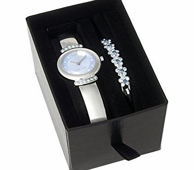Pierre Cardin Ladies White Leather Strap Stainless Steel Designer Watch amp; Crystal Bracelet Gift Se