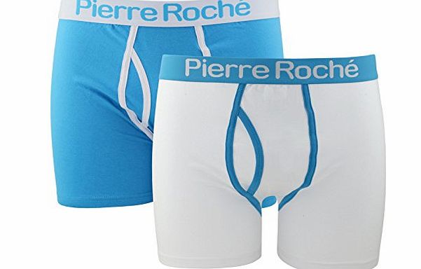 Pierre Roche Mens 2 Pack Plain Stripe Hipster Keyhole Button Fly Boxer Shorts Trunks S M L XL (LARGE, Button-Black/Black Stripe)