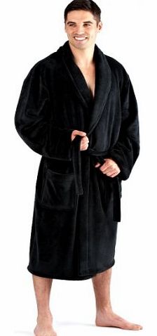 Pierre Roche Mens Luxury Soft Coral Fleece Dressing Gown, Black, X Large