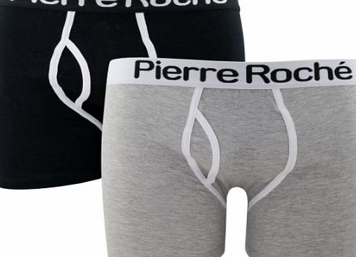 Pierre Roche STYLE MIXX Mens Pierre Roche Hipster Button Fly Keyhole Boxers Shorts Underwear 2 Pack (L, BLACK KEYHOLE)