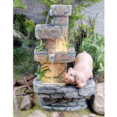 Pig On Stone Water Feature