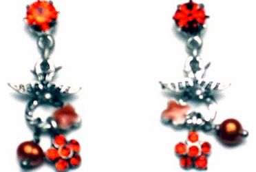 Swallows & Flowers Crystal Drop Earrings Pink
