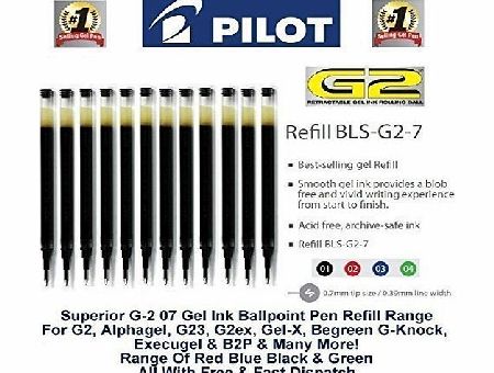 Pilot Pen G207 Black Gel Ink Refill Replacement Spare For G2, AlphaGel, G23, G2ex, Gel-X, Begreen G-Knock, ExecuGel amp; B2P Ballpoint Pens BLS-G2-7 (Pack Of 3)