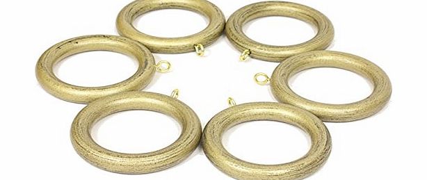 Pilotfish Pack of 6 Antique Ant Gold Wood Wooden Curtain Rings for 35mm dia Pole