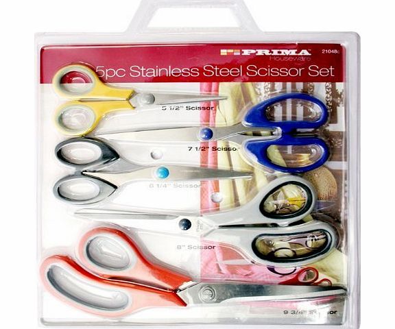 Pima Houseware 5Pc SCISSOR SET KITCHEN SEWING FOR ALL PURPOSE SOFT GRIP