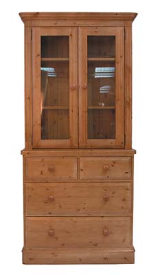 pine 3FT GLASS TOP DRESSER WITH DRAWERS OLD MILL