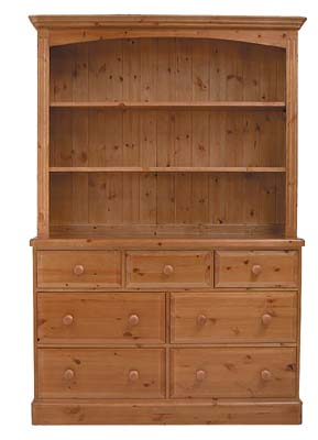 pine 4FT 6IN OPEN TOP DRESSER WITH DRAWERS OLD