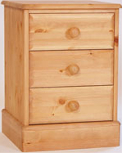 pine BEDSIDE CABINET 3 DRAWER ONE RANGE