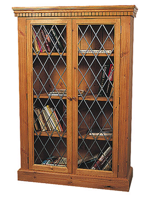 Pine Bookcase 2 Door Leaded Glass 53in x 35.5in